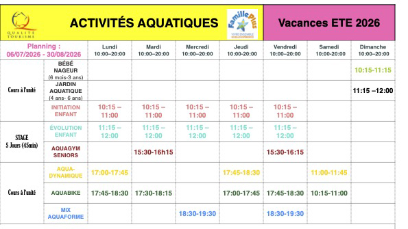 ACTIVITES PISCINE Vacances ETE 2026 VMP